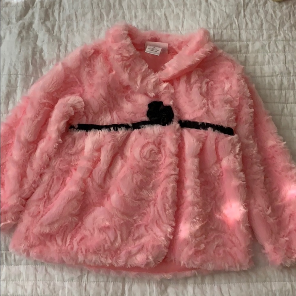 NWOT - Little Lass pink faux fur coat - 3T